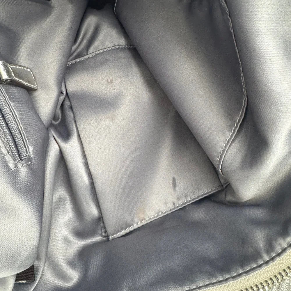Vintage COACH Poppy Signature Sateen Glam Tote Bag White Silver Metallic 17x14